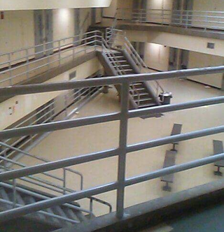 “The rock”— the common area inside one of the housing units at Lee Correctional Facility in Bishopville, S.C.